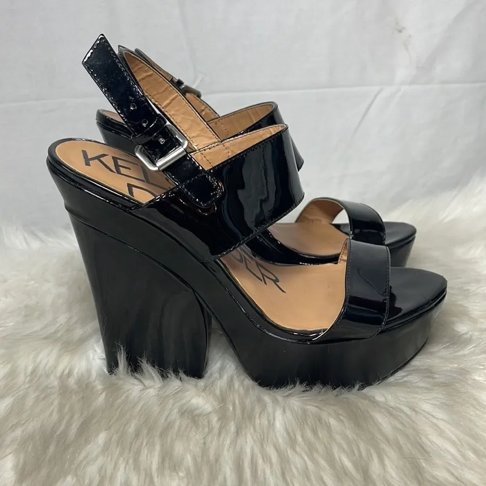 Kelsi Dagger Holly Black Patent Platform‎ Wedge Shoes Sz 7